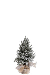 Kerstboom+Led+Pot Jute Plastiek Besneeuwd Groen Small - (87307)